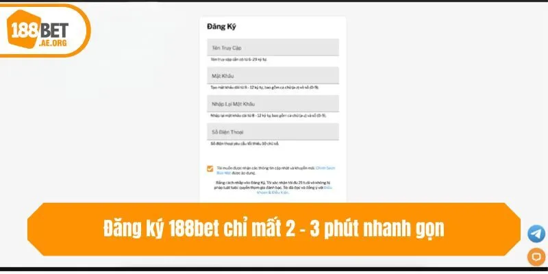 Đăng ký 188bet chỉ mất 2 - 3 phút nhanh gọn